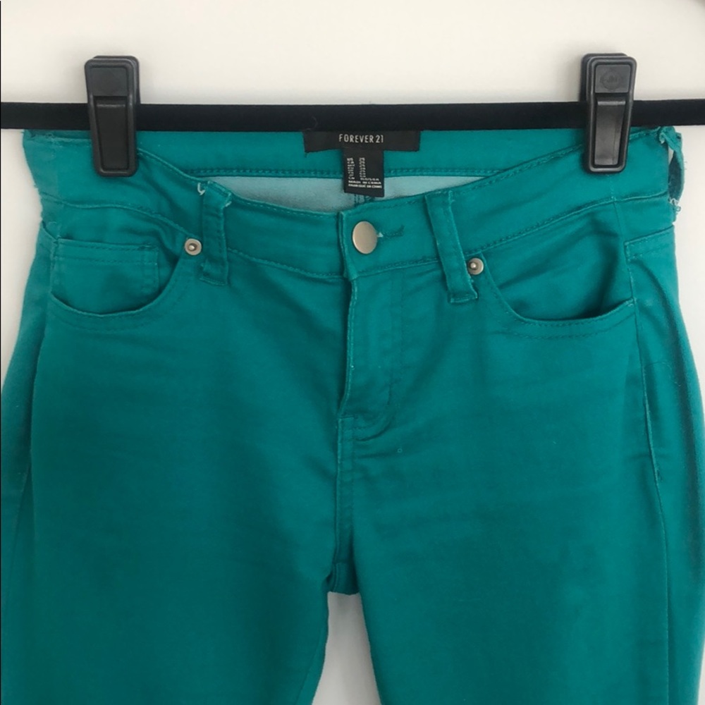 Teal, soft, stretchy jeans